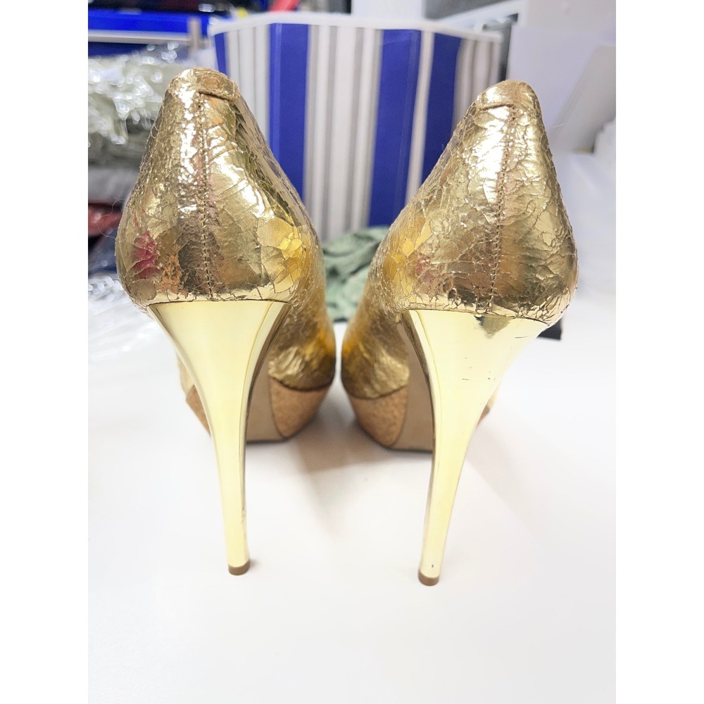 Jessica Simpson Gold Metallic Cracked Platform Pumps Cork Heels Womens 8B 38 - Picture 3 of 6